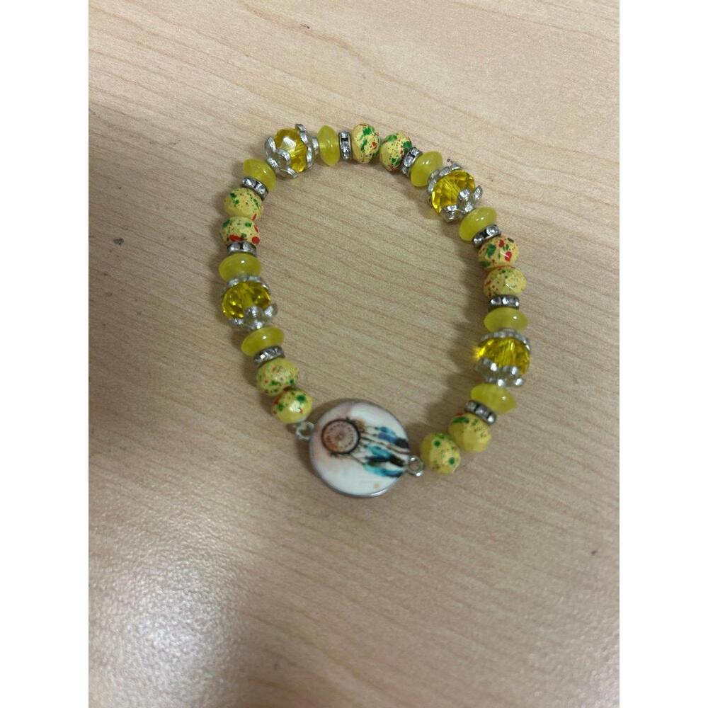 Yellow Beaded Bracelet with Dream Catcher